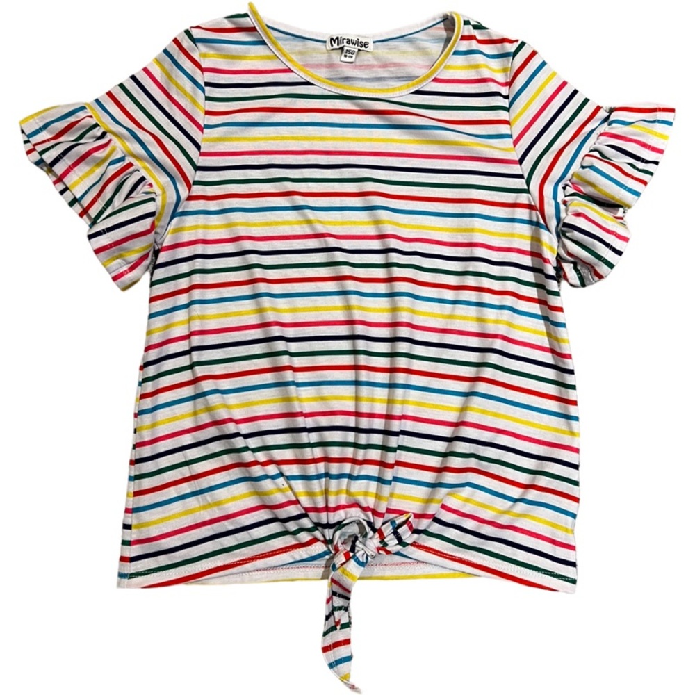 Mirawise - Girls Striped Casual Short Sleeve Tee with Tie Front - Size 10/11